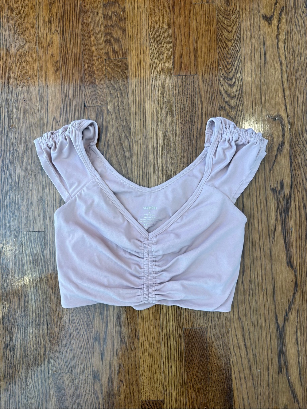 Ododos Ruched V-Neck Crop Top in Light Mauve